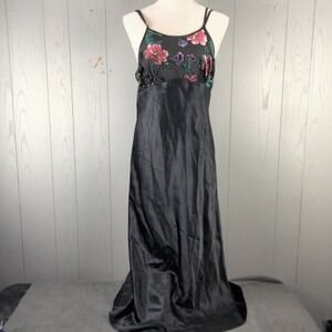 Vintage‎ Y2K 2000s Babydoll Nightgown Slip Dress Small Black Satin Whimsigoth